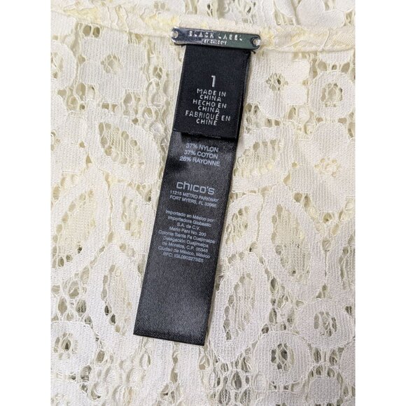 Chicos Sheer Lace Peplum Top Size M Zip Up Bell Sleeve Floral Feminine Romantic - Picture 9 of 11